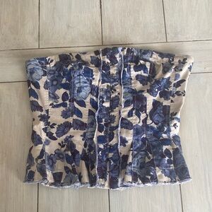 Free People Blue White Floral Strapless Top Small